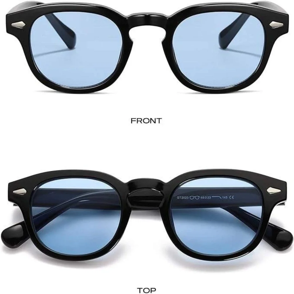 Blue‎ Lens Sunglasses Round Frame Retro Style Men's Fashion Lentes Gafas Humbres